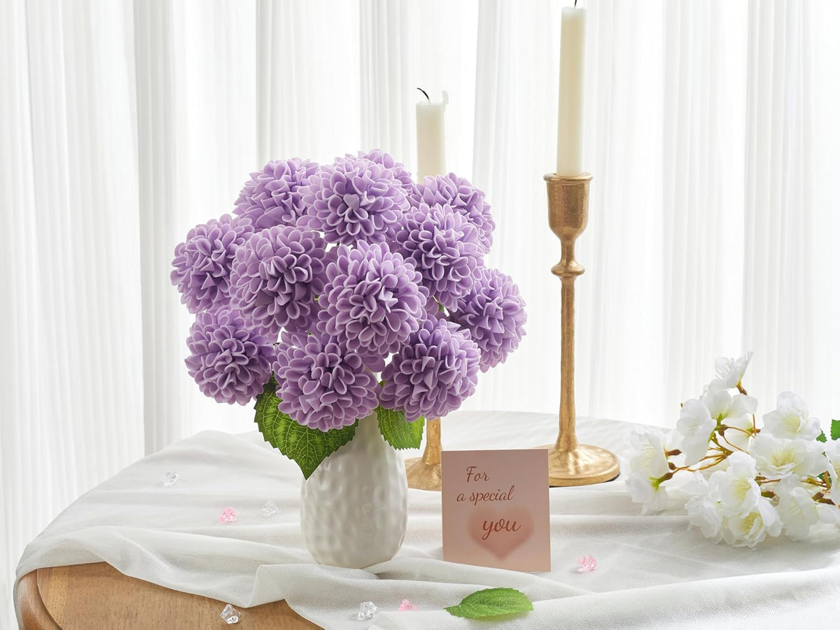12PCS Cream White Artificial Dahlia Flowers Real Looking