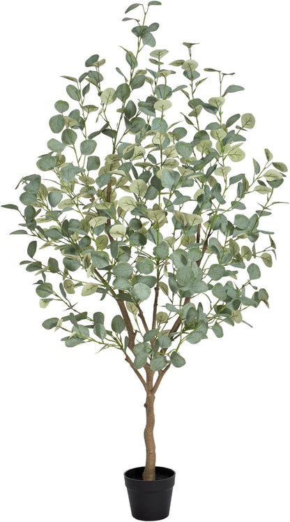 6FT Artificial Eucalyptus Tree Indoor, Faux Eucalyptus Tree with 636 Silk Leaves, Tall Fake Tree - Artificial Tree Indoor for Living Room Office Bedroom Home Decor