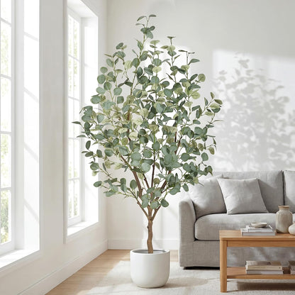 6FT Artificial Eucalyptus Tree Indoor, Faux Eucalyptus Tree with 636 Silk Leaves, Tall Fake Tree - Artificial Tree Indoor for Living Room Office Bedroom Home Decor