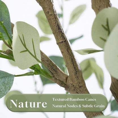 6FT Artificial Eucalyptus Tree Indoor, Faux Eucalyptus Tree with 636 Silk Leaves, Tall Fake Tree - Artificial Tree Indoor for Living Room Office Bedroom Home Decor