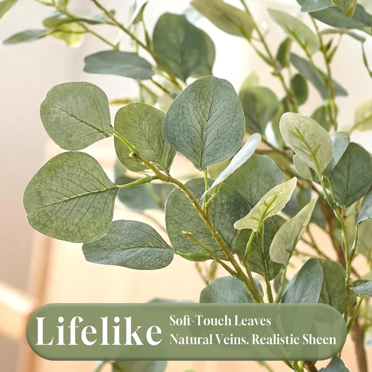 6FT Artificial Eucalyptus Tree Indoor, Faux Eucalyptus Tree with 636 Silk Leaves, Tall Fake Tree - Artificial Tree Indoor for Living Room Office Bedroom Home Decor