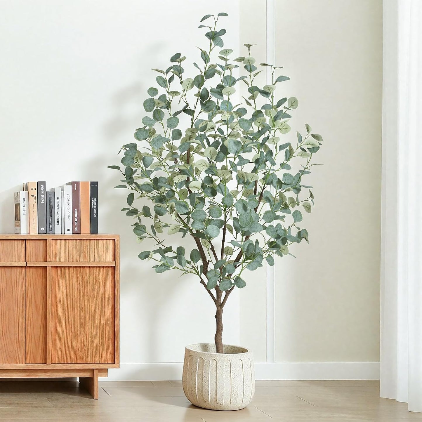 6FT Artificial Eucalyptus Tree Indoor, Faux Eucalyptus Tree with 636 Silk Leaves, Tall Fake Tree - Artificial Tree Indoor for Living Room Office Bedroom Home Decor