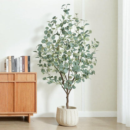 6FT Artificial Eucalyptus Tree Indoor, Faux Eucalyptus Tree with 636 Silk Leaves, Tall Fake Tree - Artificial Tree Indoor for Living Room Office Bedroom Home Decor