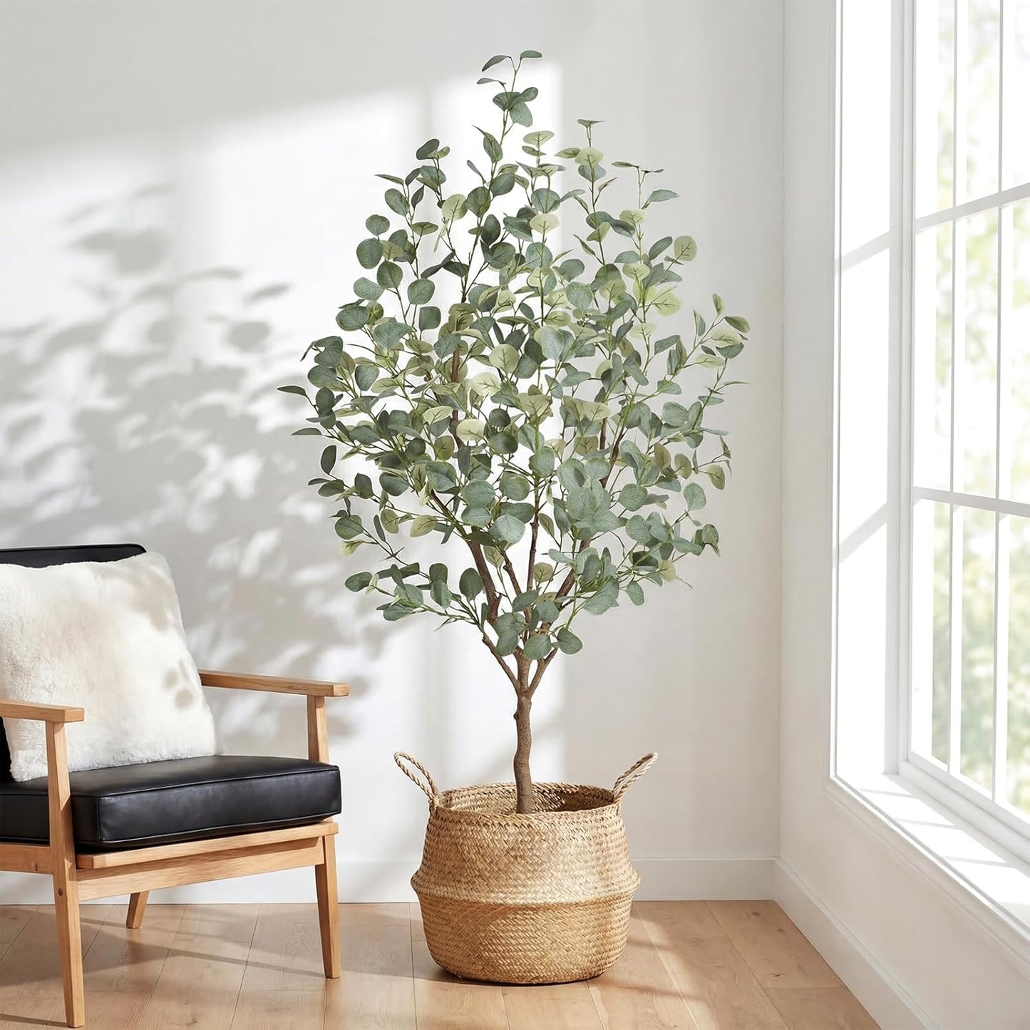 6FT Artificial Eucalyptus Tree Indoor, Faux Eucalyptus Tree with 636 Silk Leaves, Tall Fake Tree - Artificial Tree Indoor for Living Room Office Bedroom Home Decor