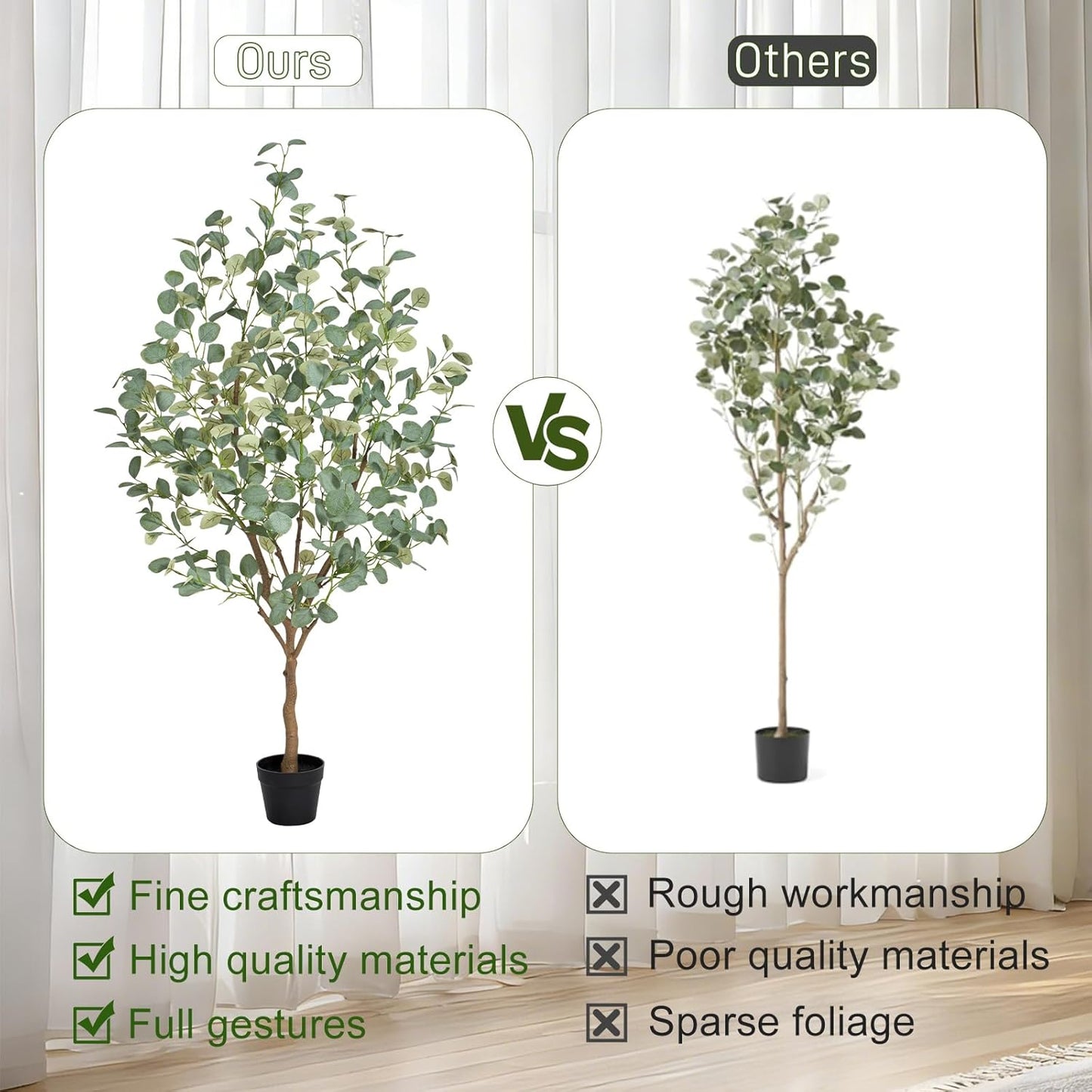 6FT Artificial Eucalyptus Tree Indoor, Faux Eucalyptus Tree with 636 Silk Leaves, Tall Fake Tree - Artificial Tree Indoor for Living Room Office Bedroom Home Decor