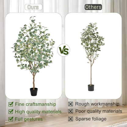 6FT Artificial Eucalyptus Tree Indoor, Faux Eucalyptus Tree with 636 Silk Leaves, Tall Fake Tree - Artificial Tree Indoor for Living Room Office Bedroom Home Decor