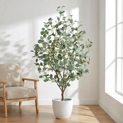 6FT Artificial Eucalyptus Tree Indoor, Faux Eucalyptus Tree with 636 Silk Leaves, Tall Fake Tree - Artificial Tree Indoor for Living Room Office Bedroom Home Decor
