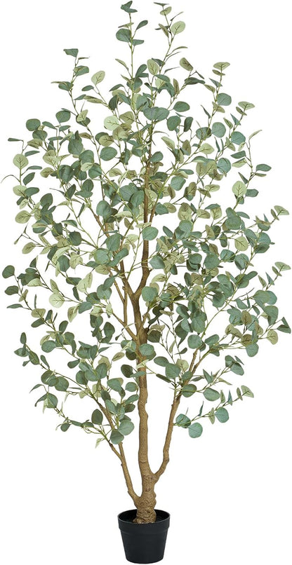 6FT Artificial Eucalyptus Tree Indoor, Faux Eucalyptus Tree with 636 Silk Leaves, Tall Fake Tree - Artificial Tree Indoor for Living Room Office Bedroom Home Decor