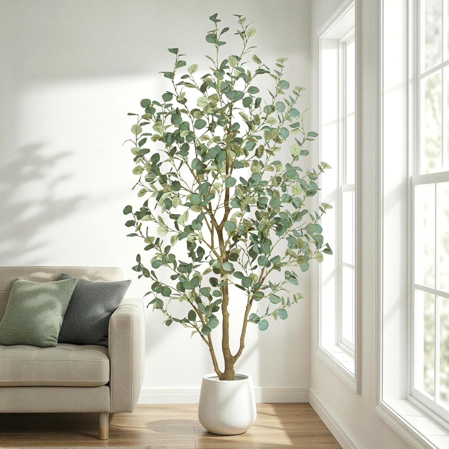 6FT Artificial Eucalyptus Tree Indoor, Faux Eucalyptus Tree with 636 Silk Leaves, Tall Fake Tree - Artificial Tree Indoor for Living Room Office Bedroom Home Decor