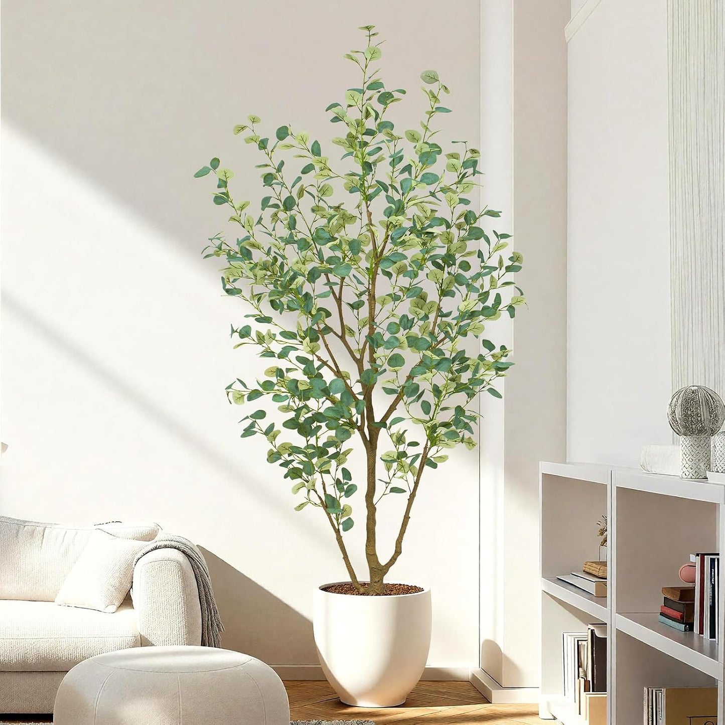 6FT Artificial Eucalyptus Tree Indoor, Faux Eucalyptus Tree with 636 Silk Leaves, Tall Fake Tree - Artificial Tree Indoor for Living Room Office Bedroom Home Decor