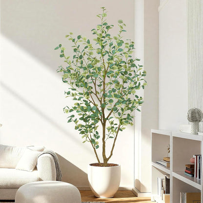 6FT Artificial Eucalyptus Tree Indoor, Faux Eucalyptus Tree with 636 Silk Leaves, Tall Fake Tree - Artificial Tree Indoor for Living Room Office Bedroom Home Decor