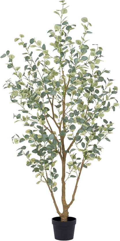 6FT Artificial Eucalyptus Tree Indoor, Faux Eucalyptus Tree with 636 Silk Leaves, Tall Fake Tree - Artificial Tree Indoor for Living Room Office Bedroom Home Decor