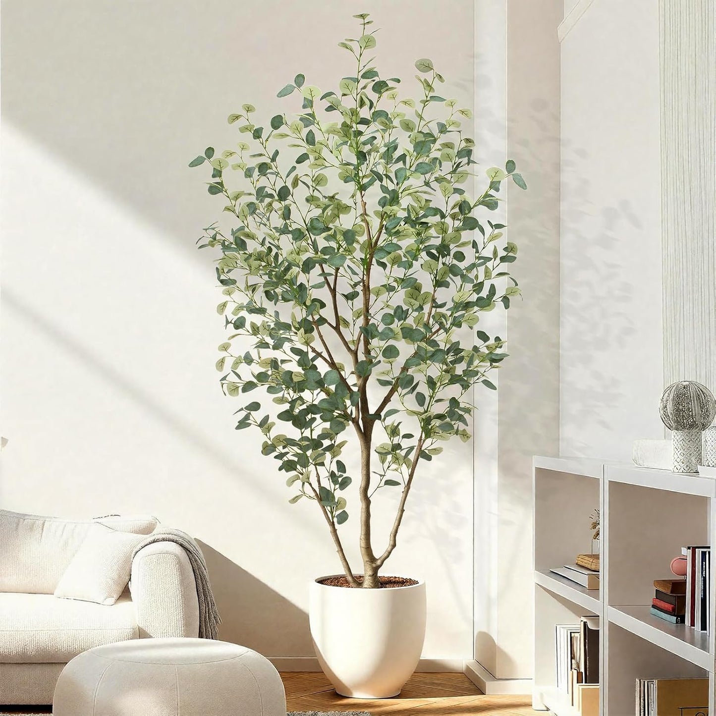 6FT Artificial Eucalyptus Tree Indoor, Faux Eucalyptus Tree with 636 Silk Leaves, Tall Fake Tree - Artificial Tree Indoor for Living Room Office Bedroom Home Decor