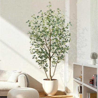 6FT Artificial Eucalyptus Tree Indoor, Faux Eucalyptus Tree with 636 Silk Leaves, Tall Fake Tree - Artificial Tree Indoor for Living Room Office Bedroom Home Decor