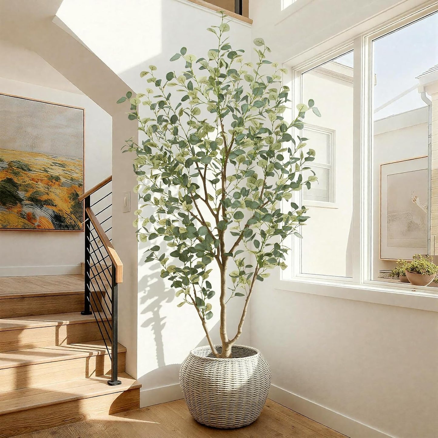 6FT Artificial Eucalyptus Tree Indoor, Faux Eucalyptus Tree with 636 Silk Leaves, Tall Fake Tree - Artificial Tree Indoor for Living Room Office Bedroom Home Decor