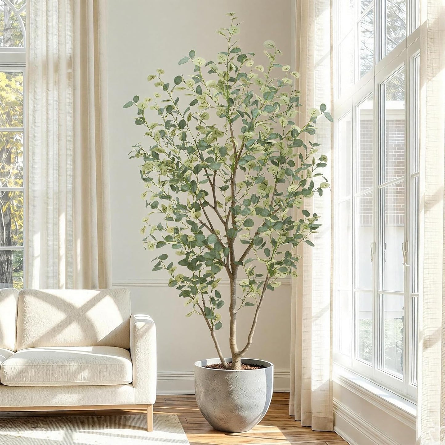 6FT Artificial Eucalyptus Tree Indoor, Faux Eucalyptus Tree with 636 Silk Leaves, Tall Fake Tree - Artificial Tree Indoor for Living Room Office Bedroom Home Decor