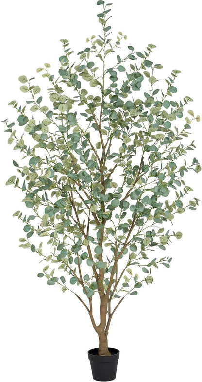 6FT Artificial Eucalyptus Tree Indoor, Faux Eucalyptus Tree with 636 Silk Leaves, Tall Fake Tree - Artificial Tree Indoor for Living Room Office Bedroom Home Decor