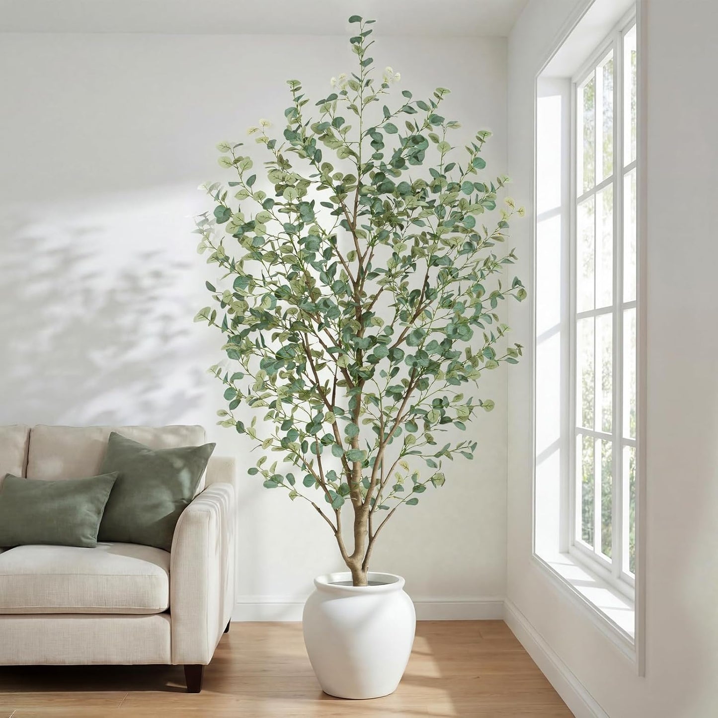 6FT Artificial Eucalyptus Tree Indoor, Faux Eucalyptus Tree with 636 Silk Leaves, Tall Fake Tree - Artificial Tree Indoor for Living Room Office Bedroom Home Decor