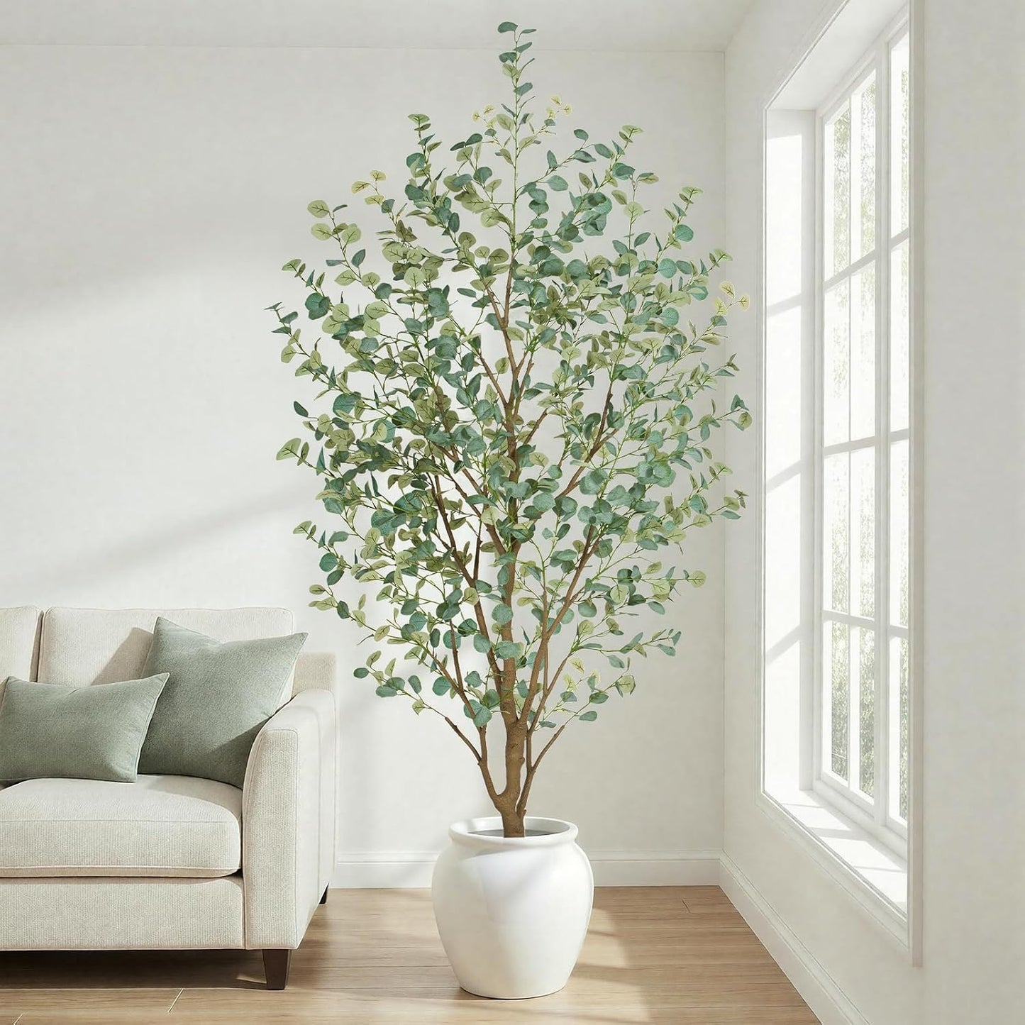 6FT Artificial Eucalyptus Tree Indoor, Faux Eucalyptus Tree with 636 Silk Leaves, Tall Fake Tree - Artificial Tree Indoor for Living Room Office Bedroom Home Decor