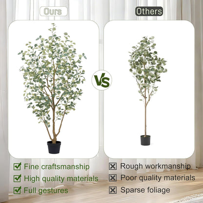 6FT Artificial Eucalyptus Tree Indoor, Faux Eucalyptus Tree with 636 Silk Leaves, Tall Fake Tree - Artificial Tree Indoor for Living Room Office Bedroom Home Decor