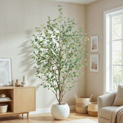 6FT Artificial Eucalyptus Tree Indoor, Faux Eucalyptus Tree with 636 Silk Leaves, Tall Fake Tree - Artificial Tree Indoor for Living Room Office Bedroom Home Decor