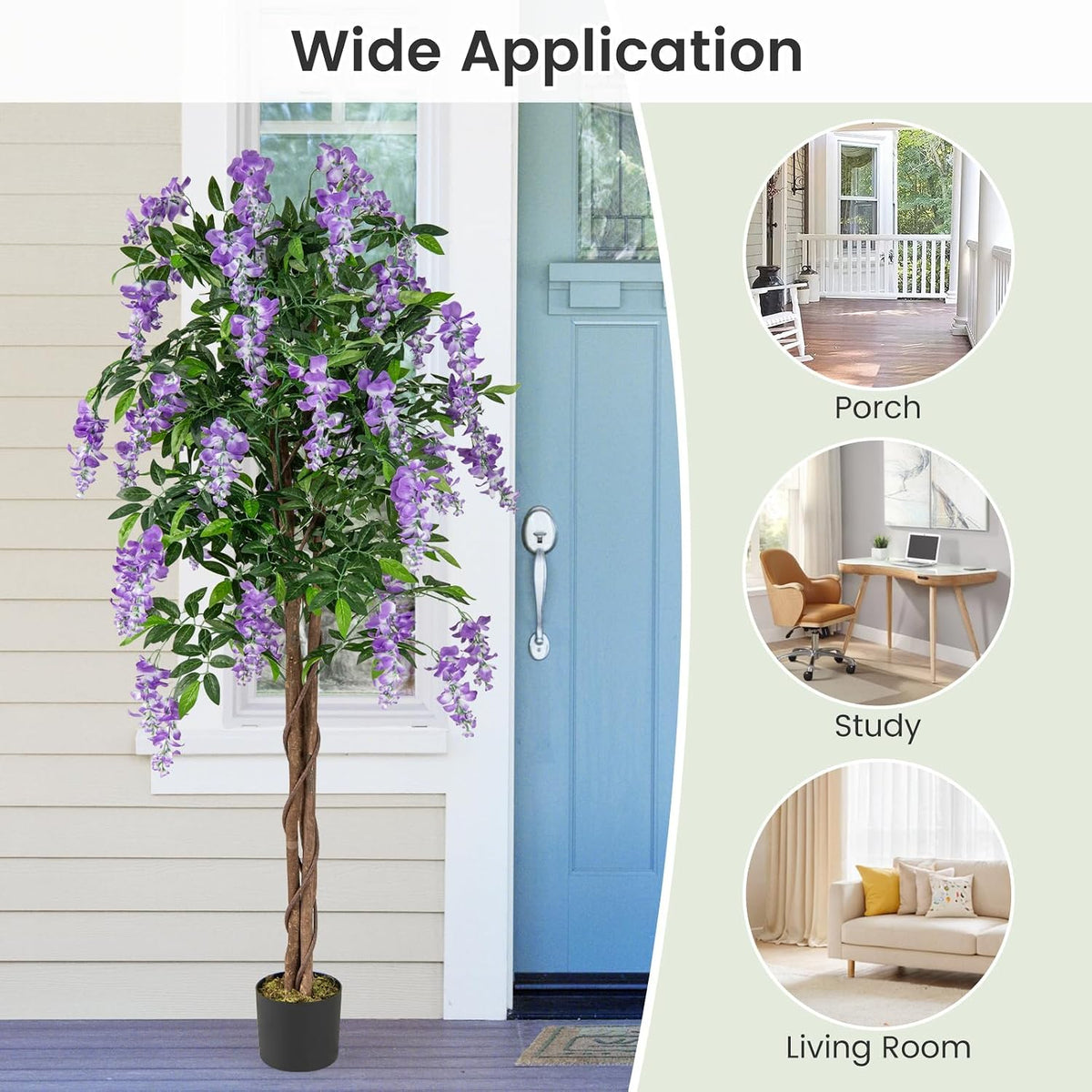5.5FT Fake Wisteria Plant, Tall Artificial Tree in Nursery Pot with Purple Flowers, Solid Wood Trunk, Realistic Moss, Potted Greenery Plant for Indoor Outdoor Home Office Porch