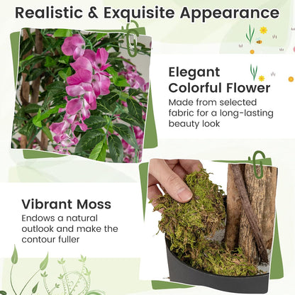 5.5FT Fake Wisteria Plant, Tall Artificial Tree in Nursery Pot with Purple Flowers, Solid Wood Trunk, Realistic Moss, Potted Greenery Plant for Indoor Outdoor Home Office Porch