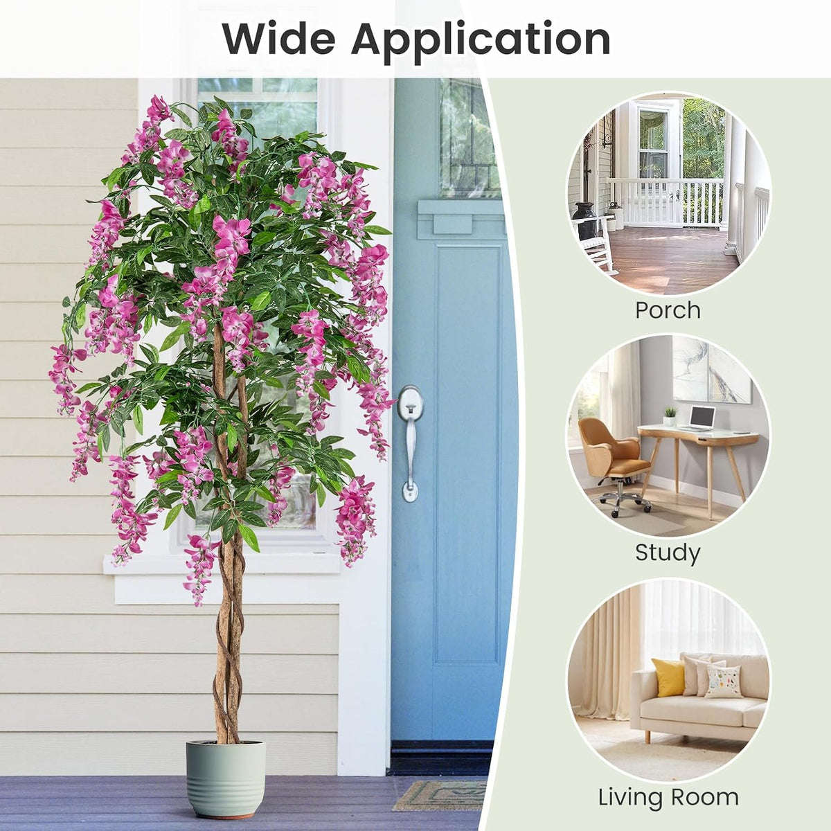 5.5FT Fake Wisteria Plant, Tall Artificial Tree in Nursery Pot with Purple Flowers, Solid Wood Trunk, Realistic Moss, Potted Greenery Plant for Indoor Outdoor Home Office Porch