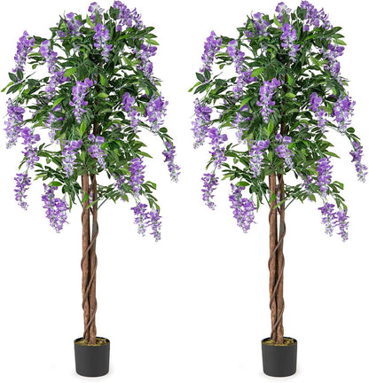 5.5FT Fake Wisteria Plant, Tall Artificial Tree in Nursery Pot with Purple Flowers, Solid Wood Trunk, Realistic Moss, Potted Greenery Plant for Indoor Outdoor Home Office Porch