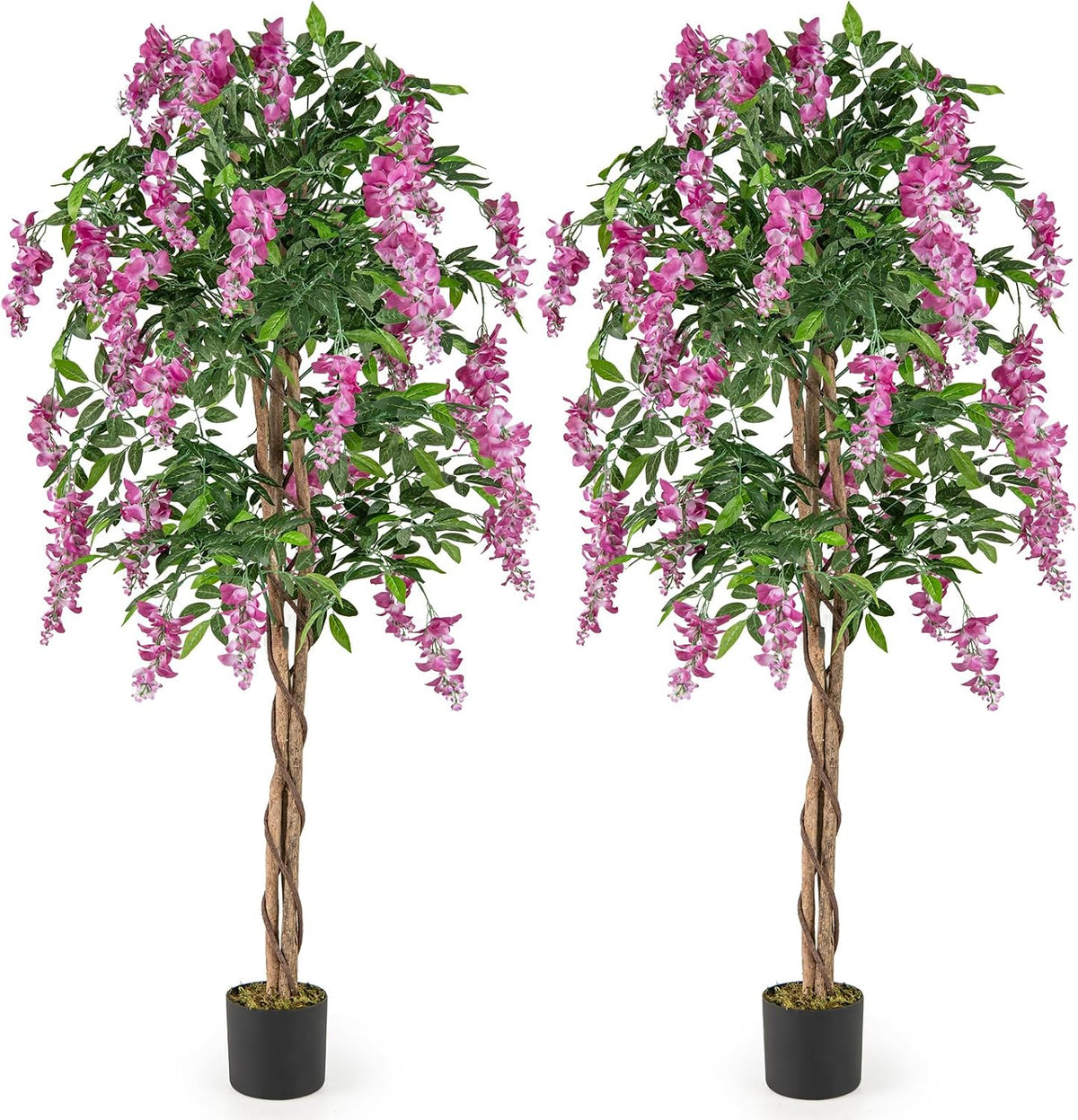 5.5FT Fake Wisteria Plant, Tall Artificial Tree in Nursery Pot with Purple Flowers, Solid Wood Trunk, Realistic Moss, Potted Greenery Plant for Indoor Outdoor Home Office Porch