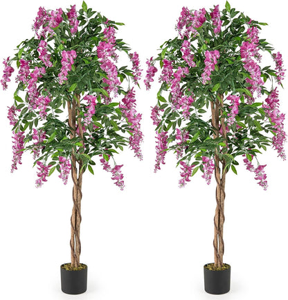 5.5FT Fake Wisteria Plant, Tall Artificial Tree in Nursery Pot with Purple Flowers, Solid Wood Trunk, Realistic Moss, Potted Greenery Plant for Indoor Outdoor Home Office Porch