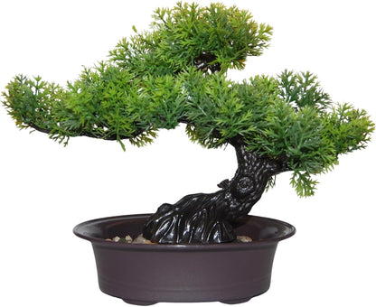 Artificial Bonsai Tree, Realistic Fake Cypress Plant in Pot with Decorative Rocks, 8-inch ndoor Decor, Home Office Desk, Bathroom Shelf, Bedroom, and Farmhouse Living Room