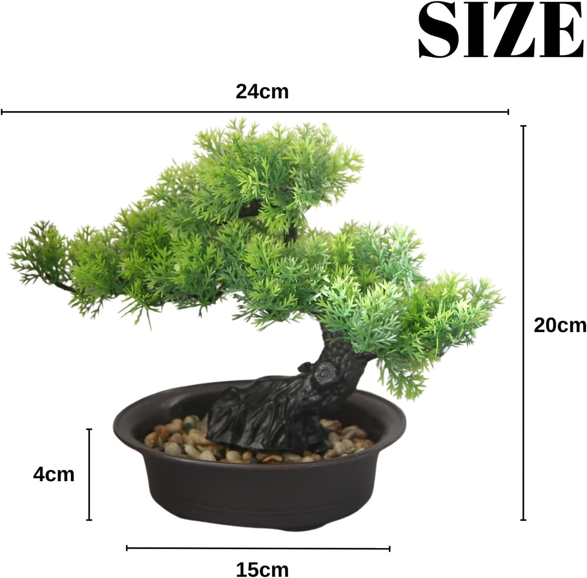 Artificial Bonsai Tree, Realistic Fake Cypress Plant in Pot with Decorative Rocks, 8-inch ndoor Decor, Home Office Desk, Bathroom Shelf, Bedroom, and Farmhouse Living Room