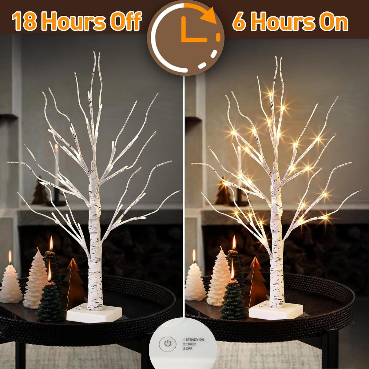 Lighted Birch Tree Christmas Decorations for Home, White Birch Tree with Lights, 24 LED Lighted Mini Money Tree Twig Tree Battery Operated with Timer, Indoor Table Centerpiece Decor (2FT)