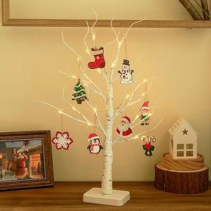 Lighted Birch Tree Christmas Decorations for Home, White Birch Tree with Lights, 24 LED Lighted Mini Money Tree Twig Tree Battery Operated with Timer, Indoor Table Centerpiece Decor (2FT)