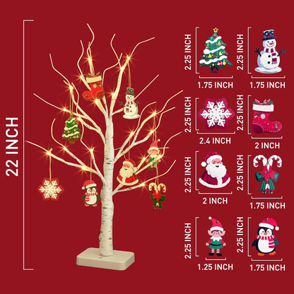 Lighted Birch Tree Christmas Decorations for Home, White Birch Tree with Lights, 24 LED Lighted Mini Money Tree Twig Tree Battery Operated with Timer, Indoor Table Centerpiece Decor (2FT)