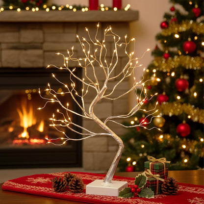 Lighted Birch Tree Christmas Decorations for Home, White Birch Tree with Lights, 24 LED Lighted Mini Money Tree Twig Tree Battery Operated with Timer, Indoor Table Centerpiece Decor (2FT)