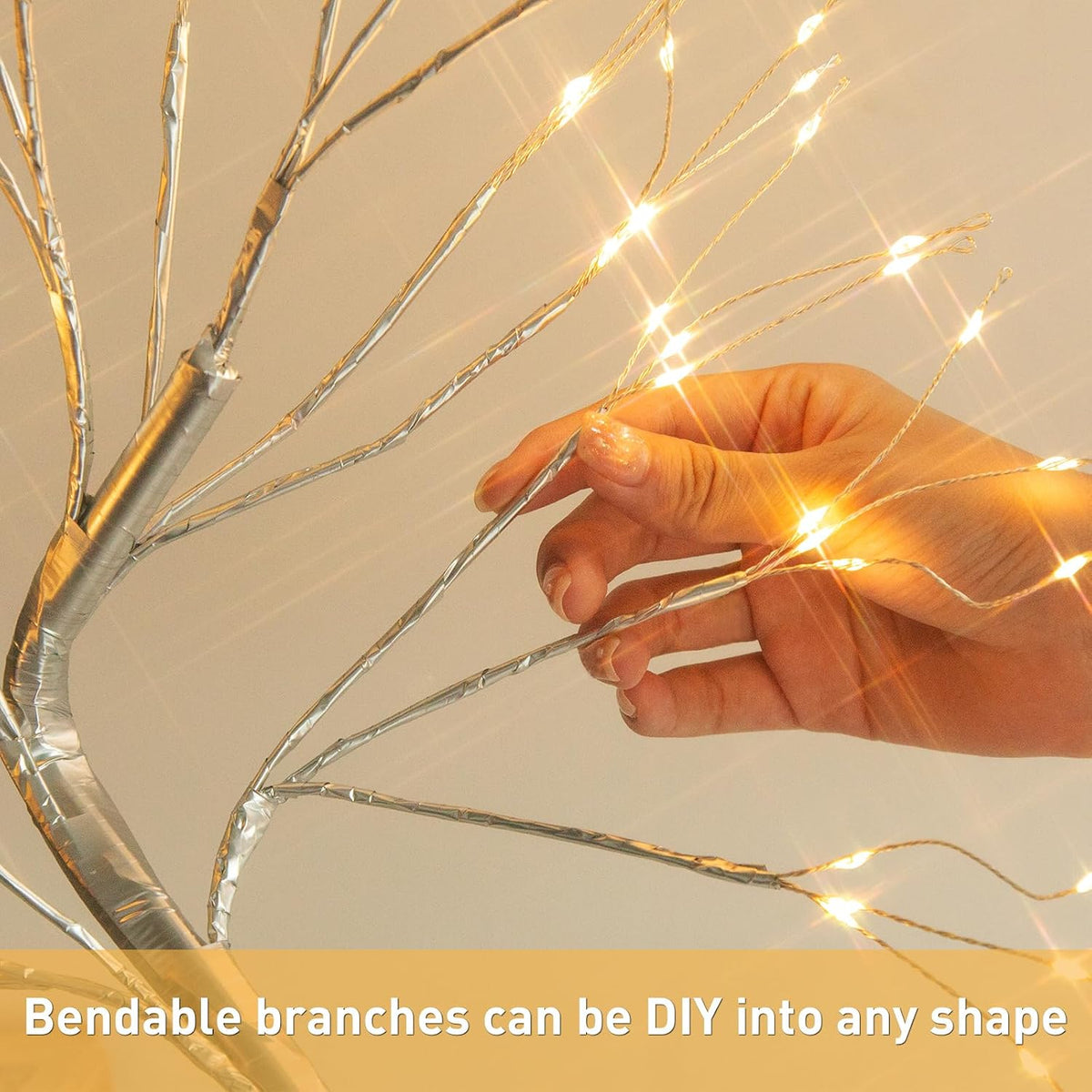 Lighted Birch Tree Christmas Decorations for Home, White Birch Tree with Lights, 24 LED Lighted Mini Money Tree Twig Tree Battery Operated with Timer, Indoor Table Centerpiece Decor (2FT)