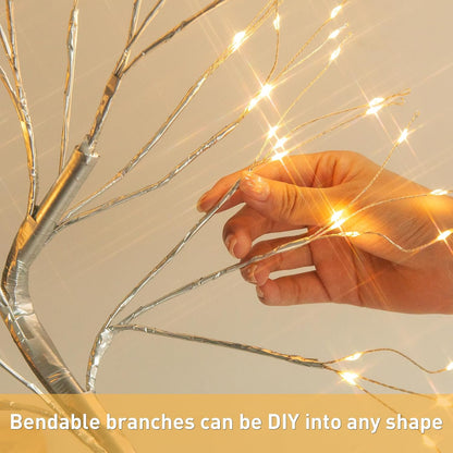 Lighted Birch Tree Christmas Decorations for Home, White Birch Tree with Lights, 24 LED Lighted Mini Money Tree Twig Tree Battery Operated with Timer, Indoor Table Centerpiece Decor (2FT)
