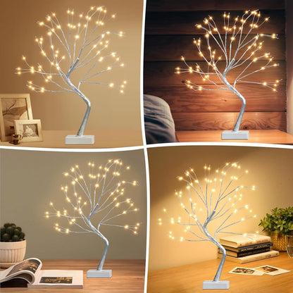 Lighted Birch Tree Christmas Decorations for Home, White Birch Tree with Lights, 24 LED Lighted Mini Money Tree Twig Tree Battery Operated with Timer, Indoor Table Centerpiece Decor (2FT)