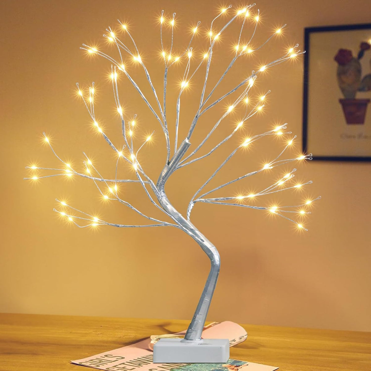 Lighted Birch Tree Christmas Decorations for Home, White Birch Tree with Lights, 24 LED Lighted Mini Money Tree Twig Tree Battery Operated with Timer, Indoor Table Centerpiece Decor (2FT)
