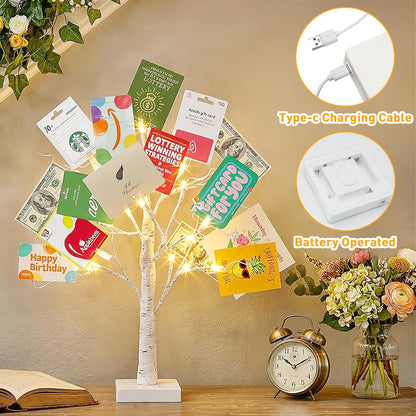 Lighted Birch Tree Christmas Decorations for Home, White Birch Tree with Lights, 24 LED Lighted Mini Money Tree Twig Tree Battery Operated with Timer, Indoor Table Centerpiece Decor (2FT)