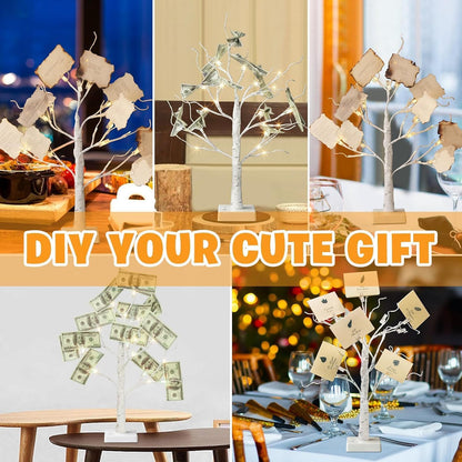 Lighted Birch Tree Christmas Decorations for Home, White Birch Tree with Lights, 24 LED Lighted Mini Money Tree Twig Tree Battery Operated with Timer, Indoor Table Centerpiece Decor (2FT)
