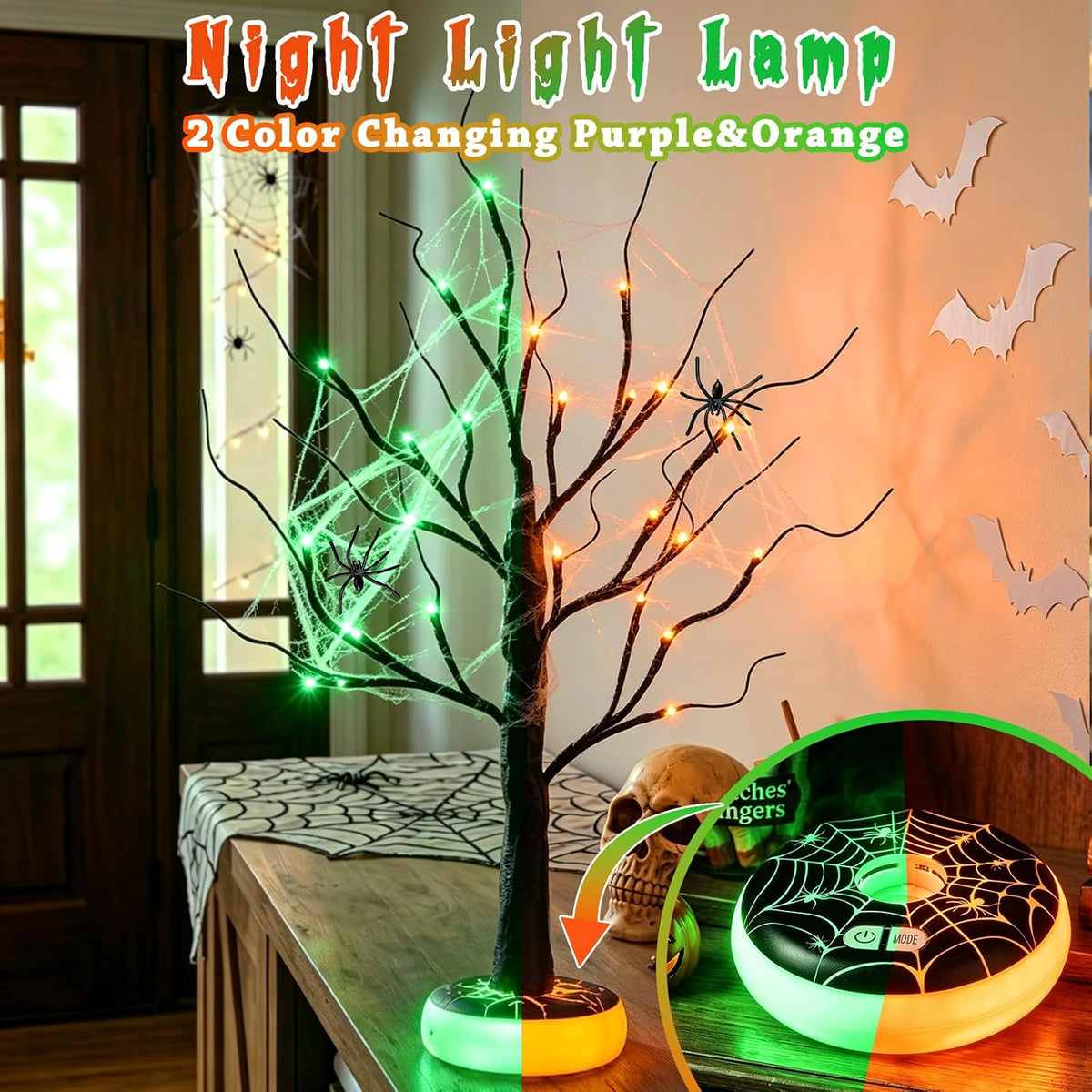Lighted Birch Tree Christmas Decorations for Home, White Birch Tree with Lights, 24 LED Lighted Mini Money Tree Twig Tree Battery Operated with Timer, Indoor Table Centerpiece Decor (2FT)
