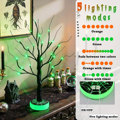 Lighted Birch Tree Christmas Decorations for Home, White Birch Tree with Lights, 24 LED Lighted Mini Money Tree Twig Tree Battery Operated with Timer, Indoor Table Centerpiece Decor (2FT)