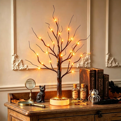 Lighted Birch Tree Christmas Decorations for Home, White Birch Tree with Lights, 24 LED Lighted Mini Money Tree Twig Tree Battery Operated with Timer, Indoor Table Centerpiece Decor (2FT)