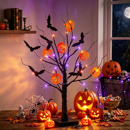 Lighted Birch Tree Christmas Decorations for Home, White Birch Tree with Lights, 24 LED Lighted Mini Money Tree Twig Tree Battery Operated with Timer, Indoor Table Centerpiece Decor (2FT)