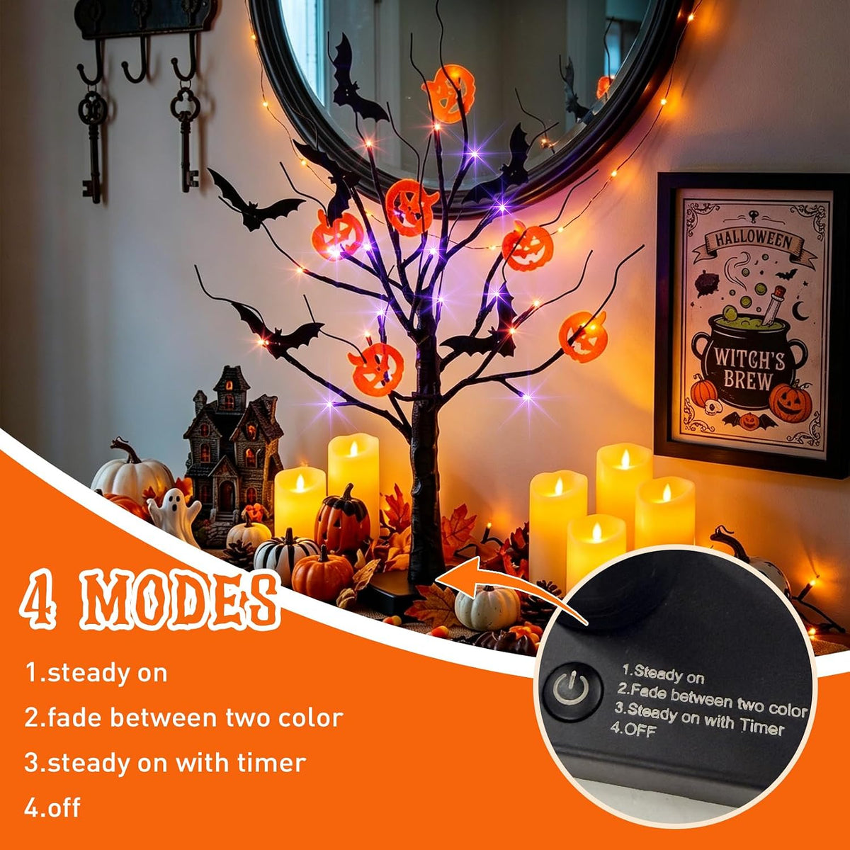 Lighted Birch Tree Christmas Decorations for Home, White Birch Tree with Lights, 24 LED Lighted Mini Money Tree Twig Tree Battery Operated with Timer, Indoor Table Centerpiece Decor (2FT)