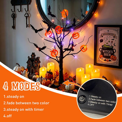 Lighted Birch Tree Christmas Decorations for Home, White Birch Tree with Lights, 24 LED Lighted Mini Money Tree Twig Tree Battery Operated with Timer, Indoor Table Centerpiece Decor (2FT)