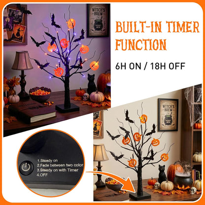 Lighted Birch Tree Christmas Decorations for Home, White Birch Tree with Lights, 24 LED Lighted Mini Money Tree Twig Tree Battery Operated with Timer, Indoor Table Centerpiece Decor (2FT)
